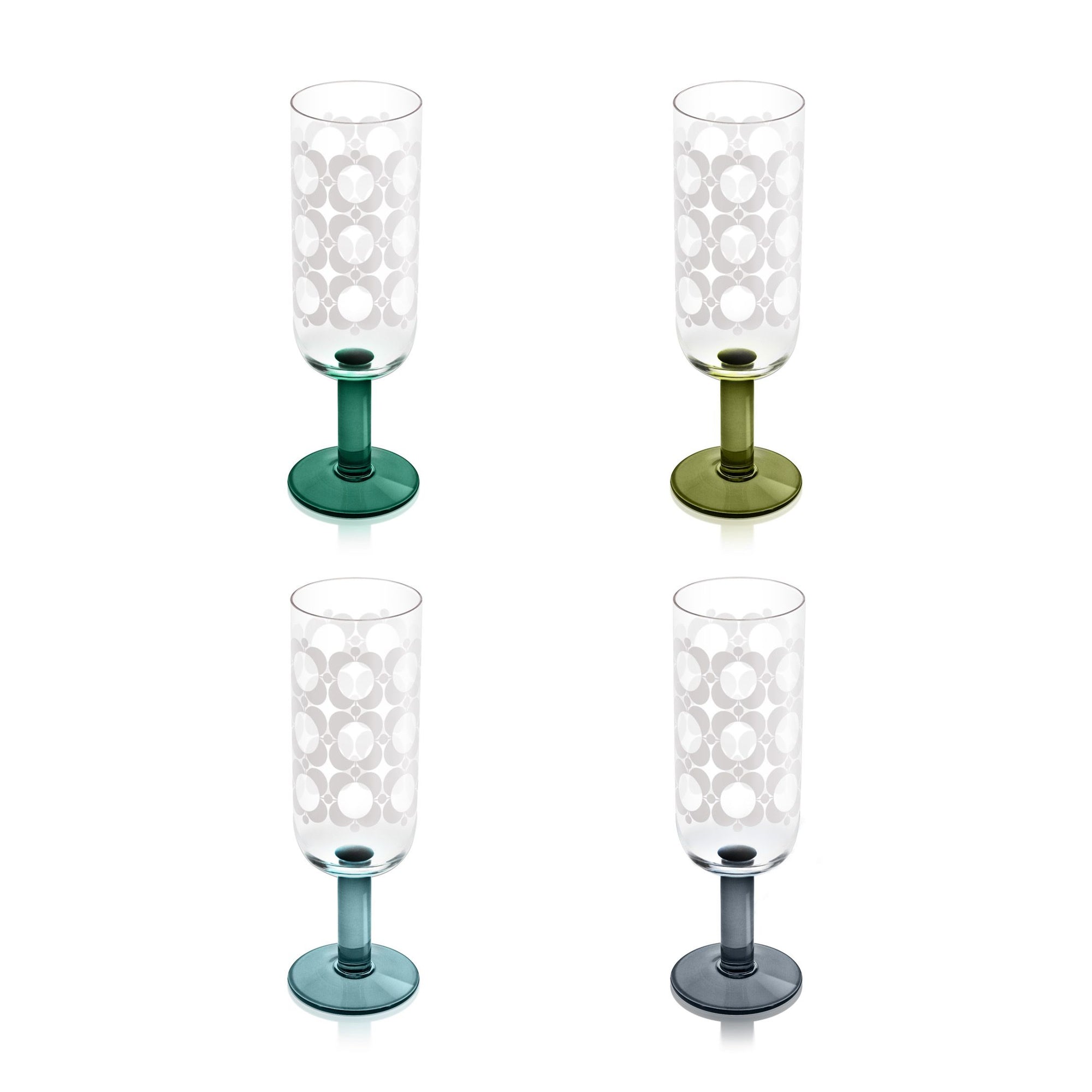 Orla Kiely Formal Champagne Glass S/4-Colour-Blue/Green Mix-New 2024