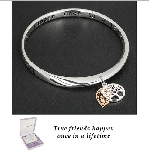 Equilibrium Bracciale Rigido Placcato Argento Con Scritta Amicizia – 'Friends...Share Memories Laughter And Love'