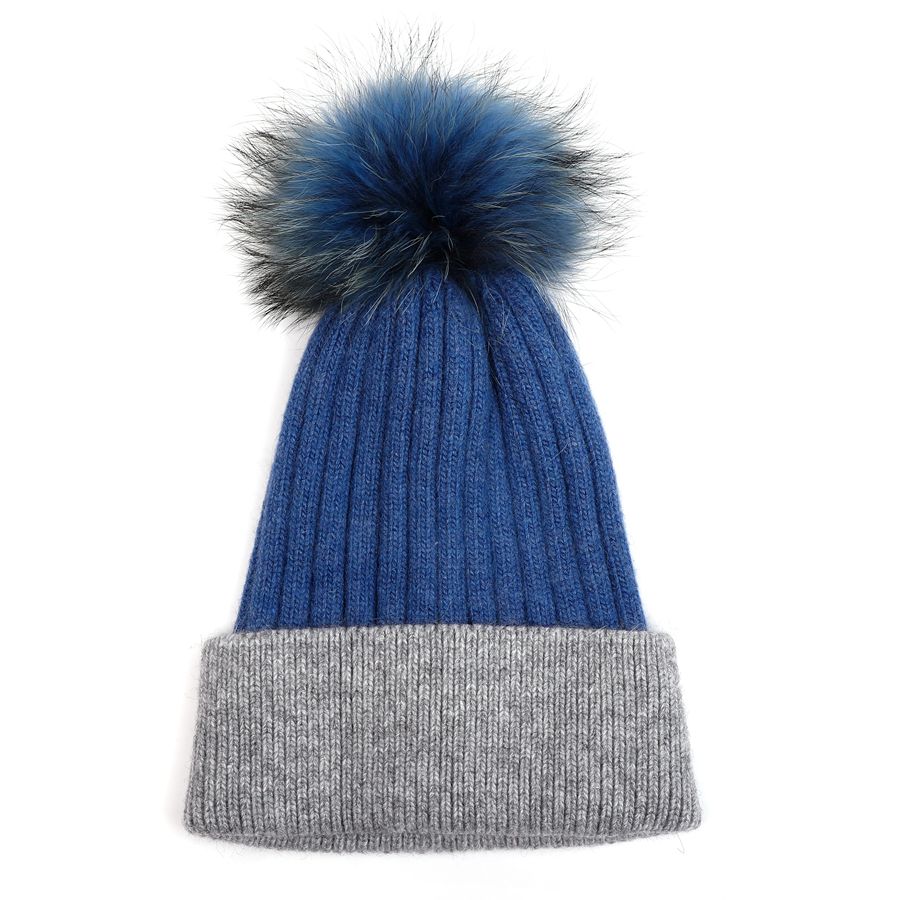 Pure Accessories Fur Pompom Hat Blue