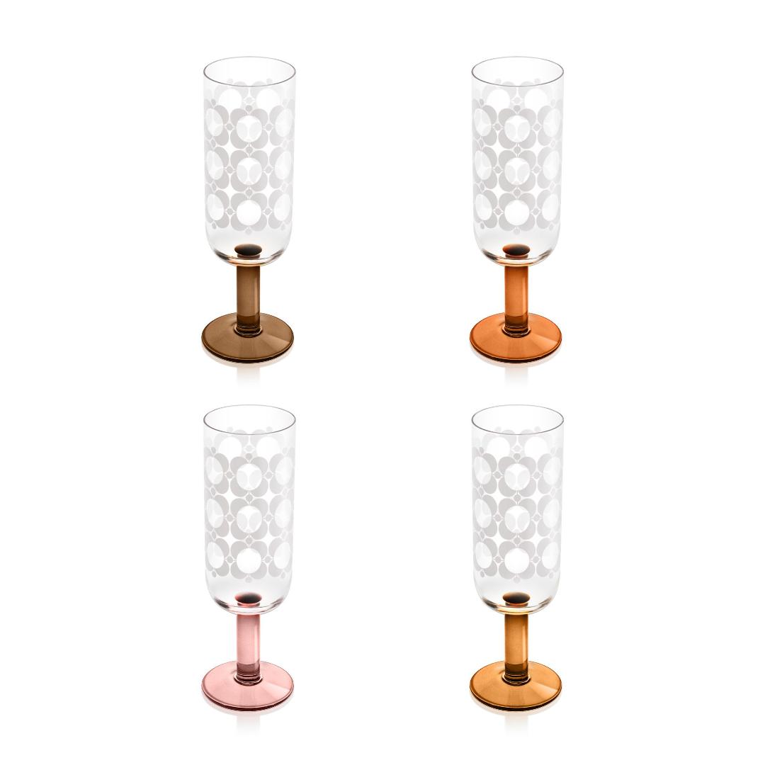 Orla Kiely Formal Champagne Glass S/4-Colour Hazel/Bronze Mix-New 2024