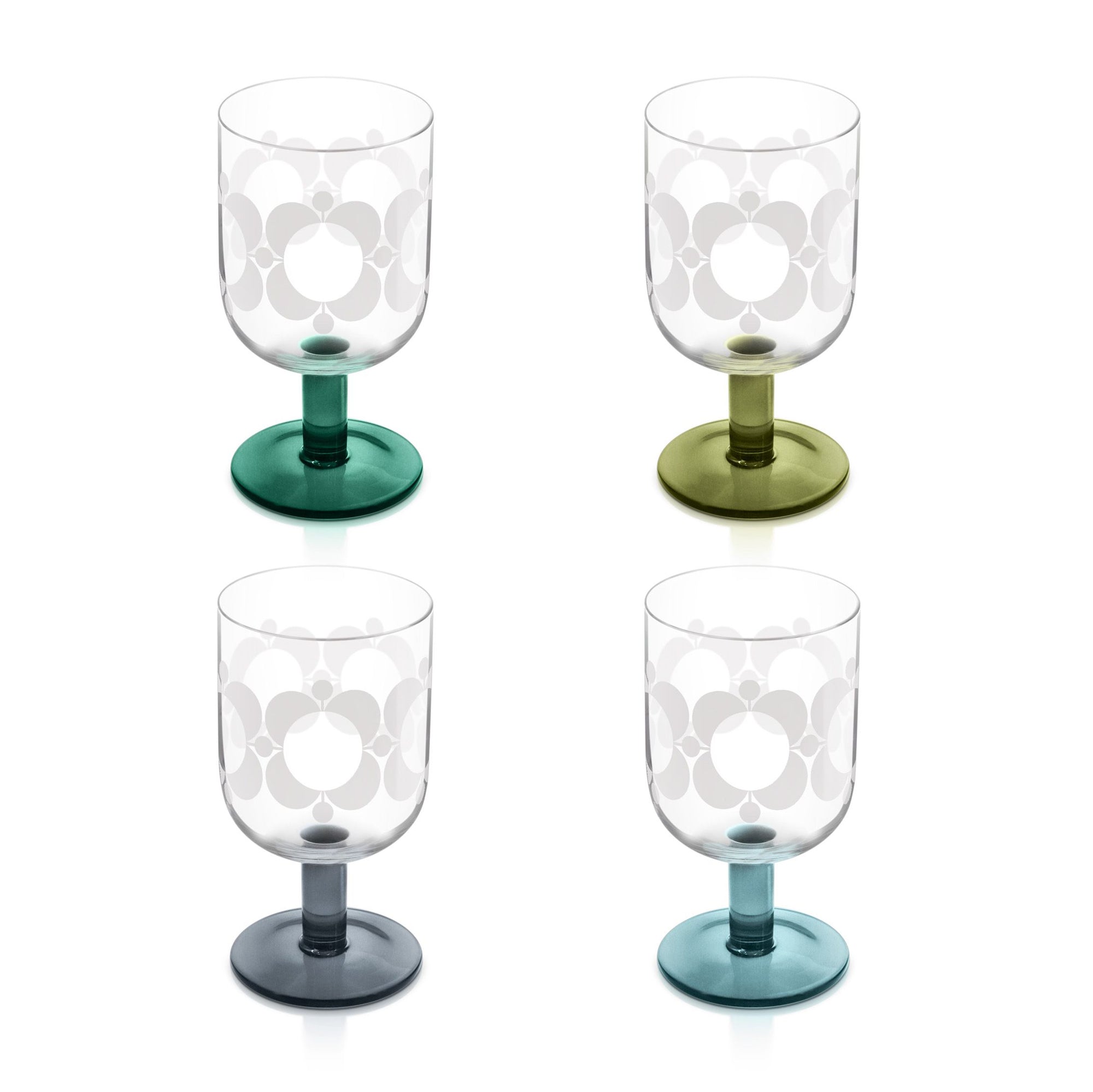 Orla Kiely Formal Wine Glass S/4-Colour-Blue/Green Mix-New2024