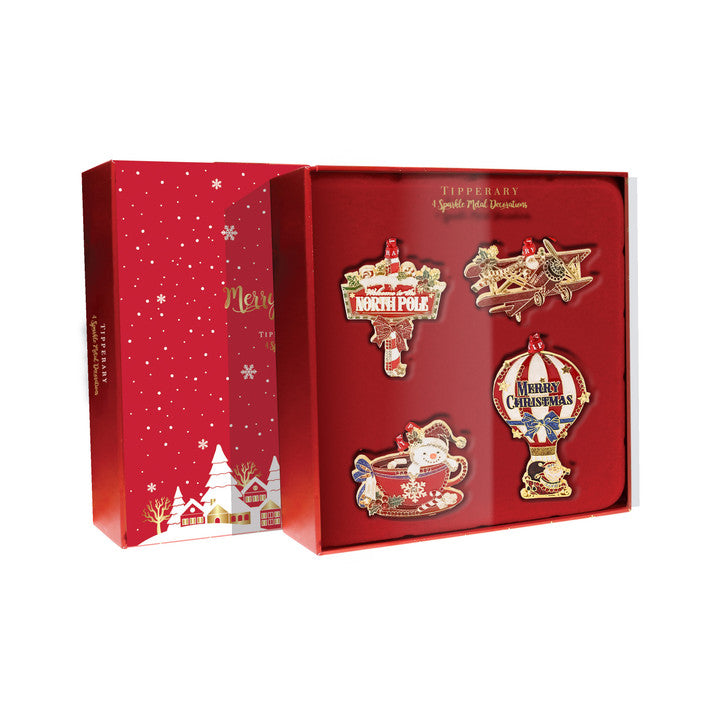 Tipperary Crystal Sparkle S/4 Christmas Decorations (North Pole, Teacup, Biplane, Balloon Sleigh) -New 2025