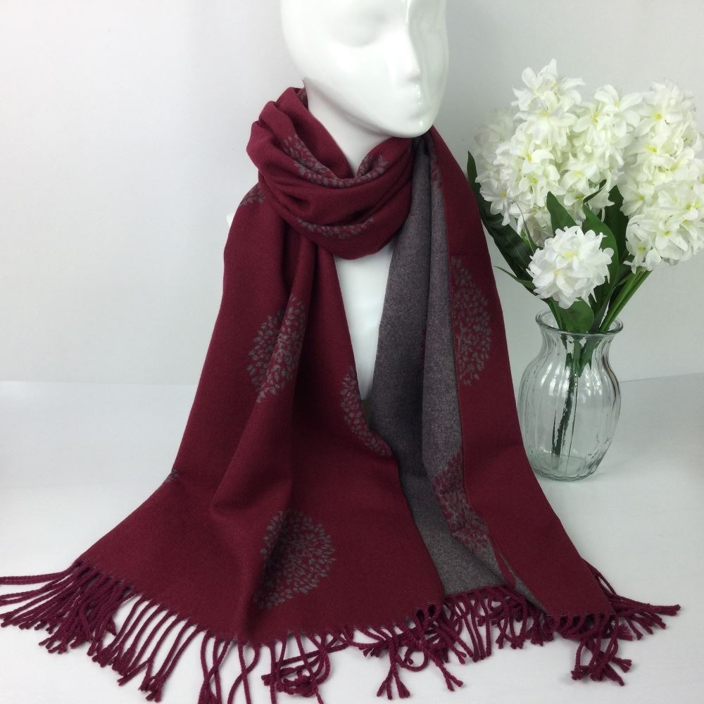 Reevo Accessories Tree of Life Design Scarf -Burgundy