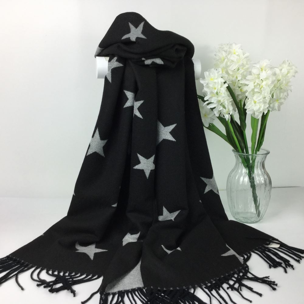 Reevo Accessories  Star Design Scarf -Black & Grey