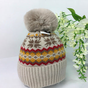 Reevo Accessories Multicoloured Hat with Pom Pom-Beige