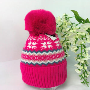 Reevo Accessories Multicoloured Hat with Pom Pom-Hot Pink