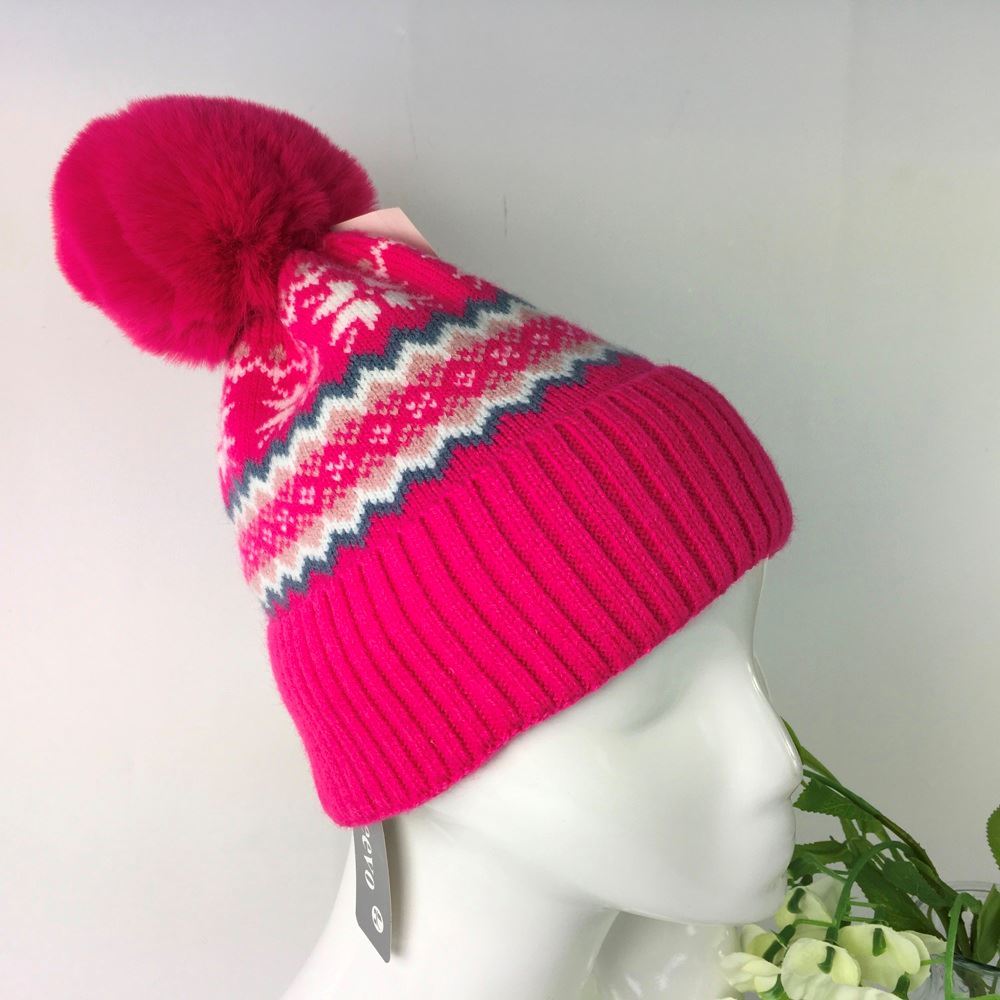 Reevo Accessories Multicoloured Hat with Pom Pom-Hot Pink