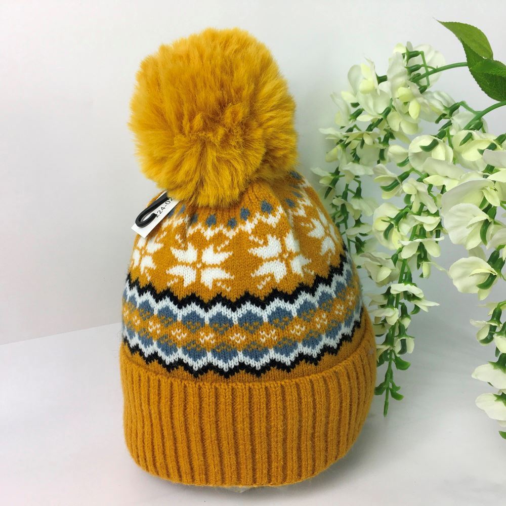 Reevo Accessories Multicoloured Hat with Pom Pom-Mustard