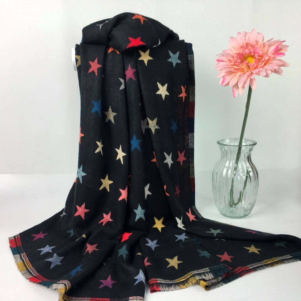 Reevo Accessories Star  Design Scarf -Black