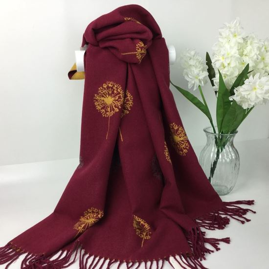 Reevo Accessories Dandelion Design Scarf -Burgundy