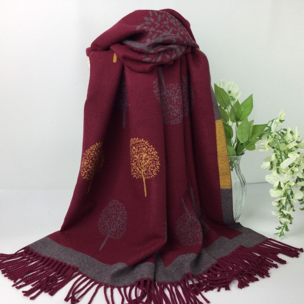 Reevo Accessories Tree of Life Design Scarf -Burgundy