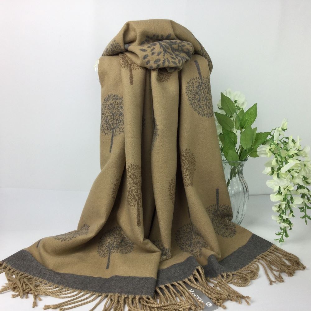 Reevo Accessories Tree of Life Design Scarf -Camel