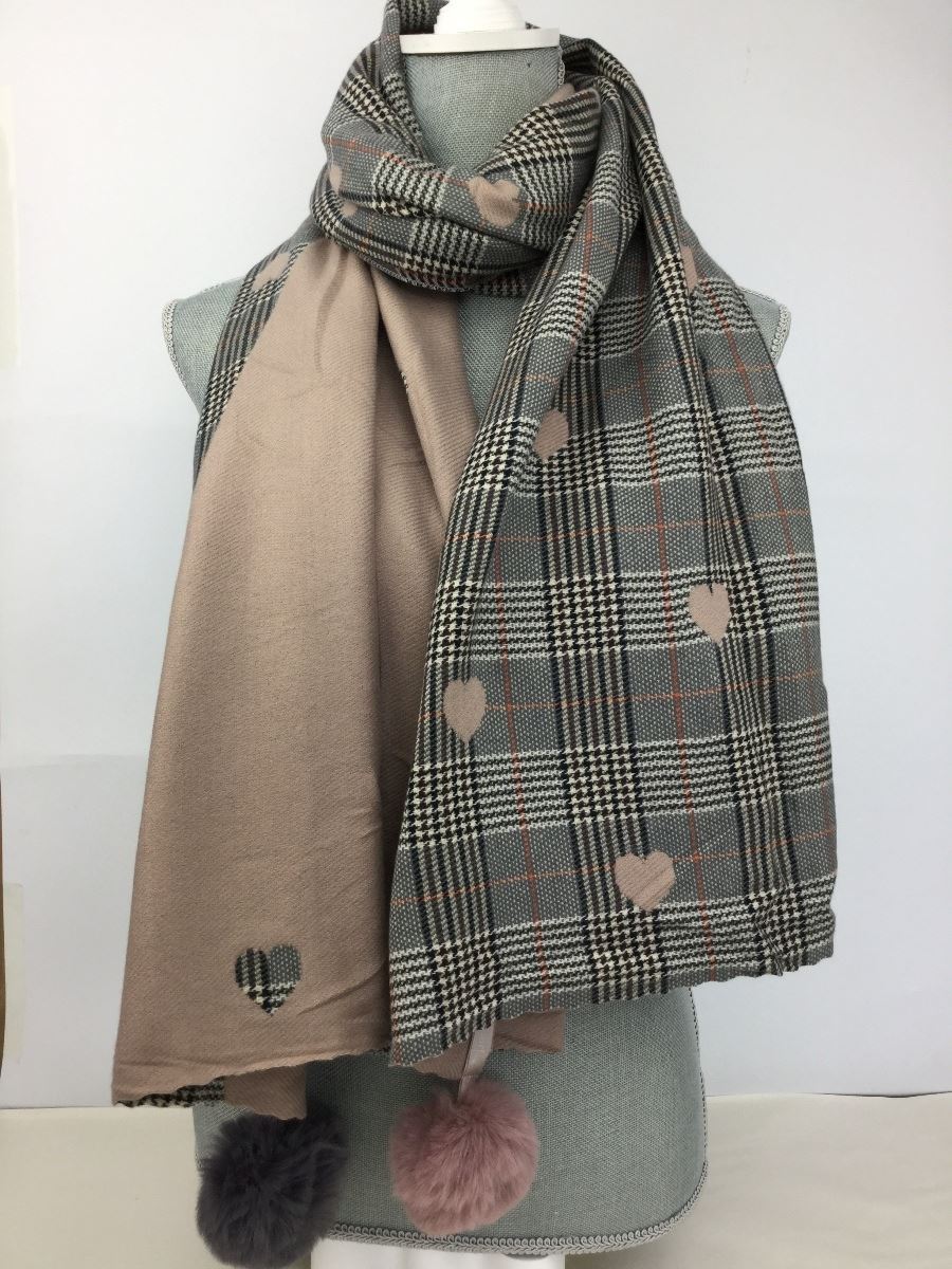 Reevo Accessories Check Heart Design Scarf -Dusky Pink