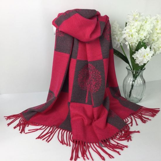 Reevo Accessories Checked Tree of Life Design Scarf -Hot Pink