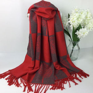 Reevo Accessories Checked Tree of Life Design Scarf -Hot Red