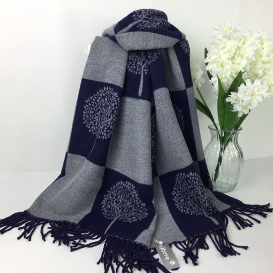 Reevo Accessories Checked Tree of Life Design Scarf -Navy