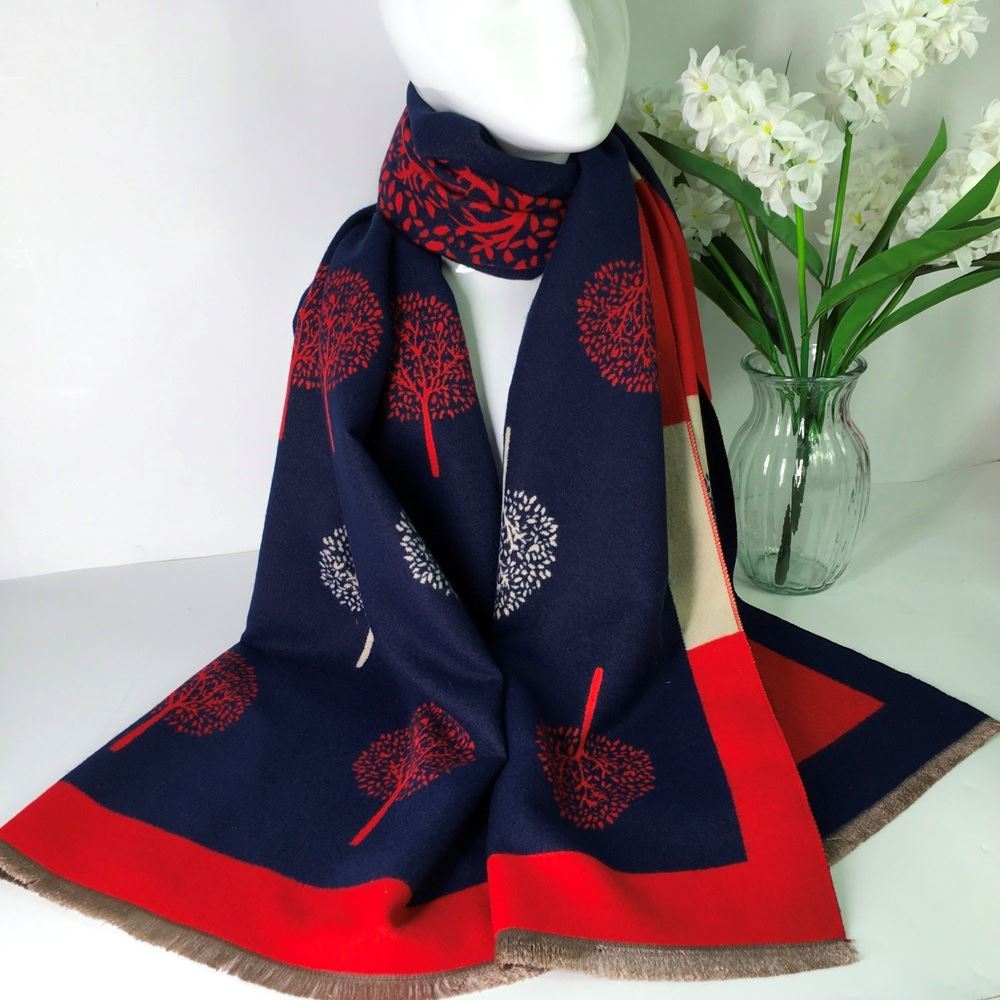 Reevo Accessories Tree Design Scarf -Navy & Red