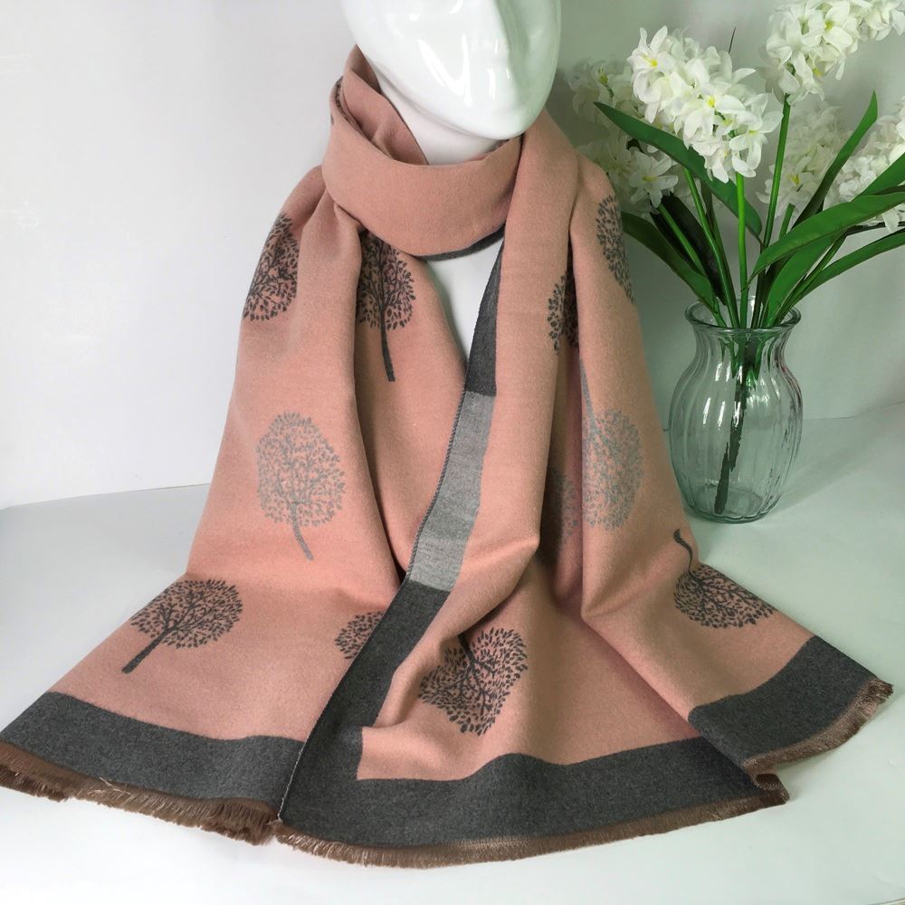 Reevo Accessories Tree Design Scarf -Pink & Dark Grey