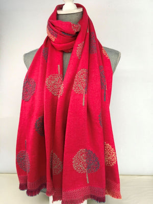 Reevo Accessories Mulberry Tree Design Scarf -Hot Pink