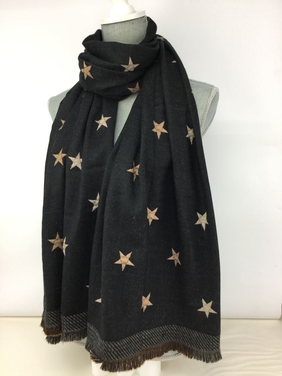 Reevo Accessories Star Design Scarf -Black