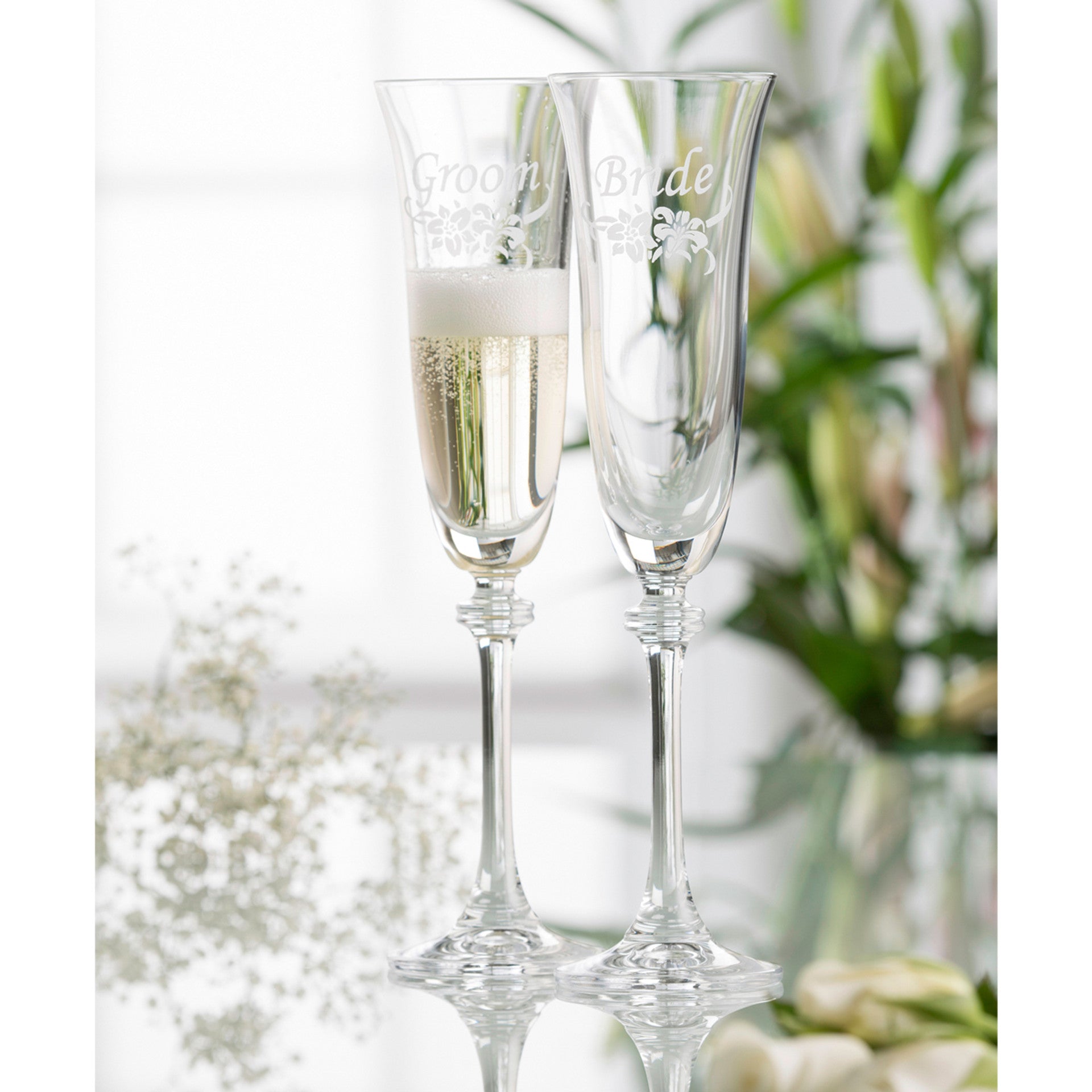 Galway Crystal Liberty Bride and Groom S/2 Flute
