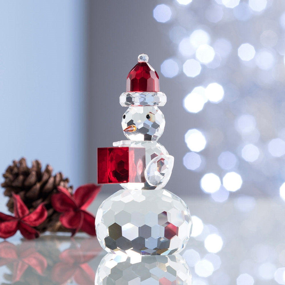Galway Crystal Gem Snowman with Red Hat and Gift Box