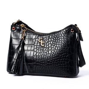 Galway Crystal Fashion Mini Shoulder Bag Black Crocodile