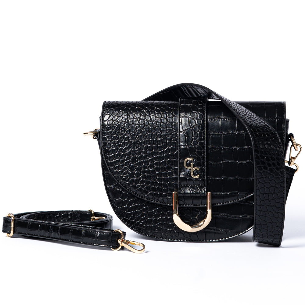 Galway Crystal Fashion Saddle Bag Black Crocodile