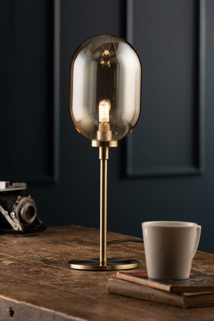 Galway Crystal Amber Glass and Brass Stem Lamp