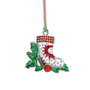 Newbridge Silverware Boot with Red Stones Christmas Tree Decoration