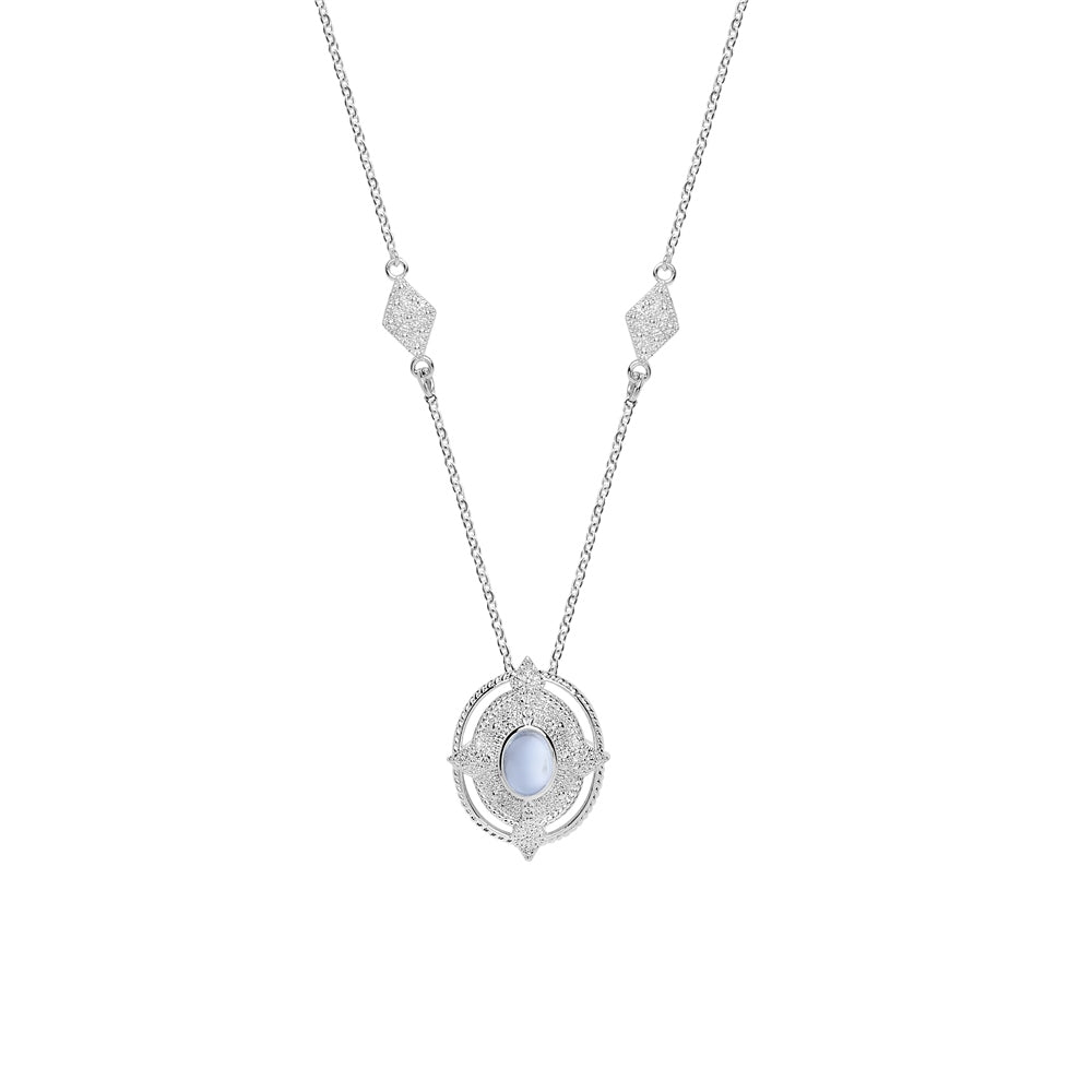 Newbridge Silverware Ornate Pendant with Light Blue Stone