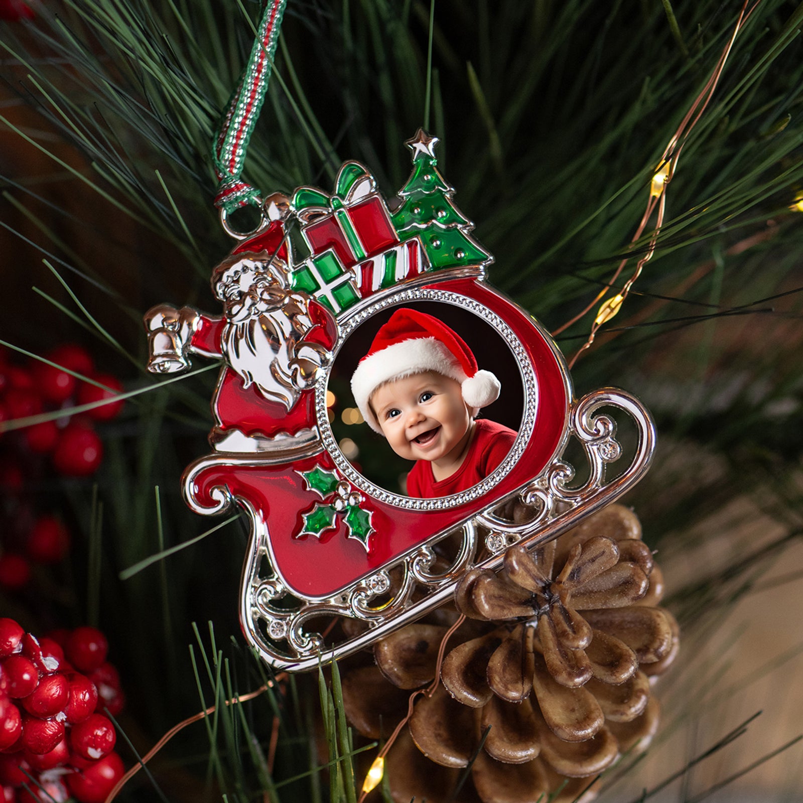 Newbridge Silverware  Santa on Sleigh Photo Frame Tree Decoration-New 2025