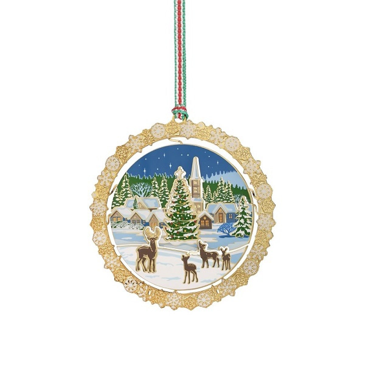 Newbridge Silverware  Christmas Village with Deer Tree Decoration-New 2024