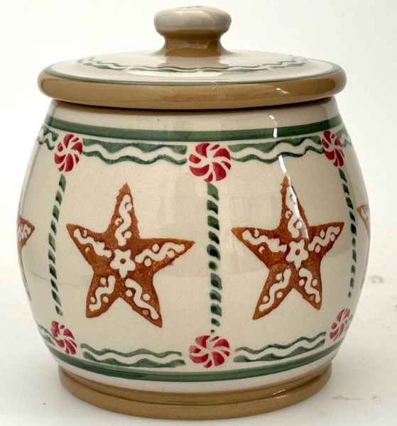 Nicholas Mosse Small Round Lidded Storage Jar Ginger Bread Star Christmas 2024
