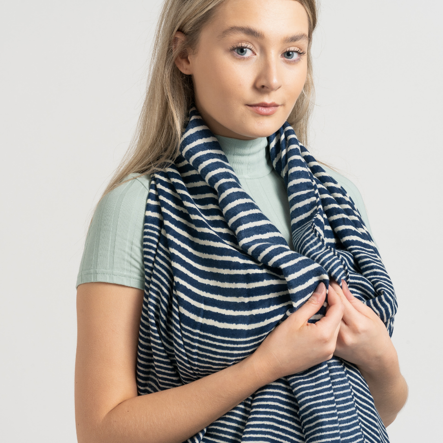 Pure Accessories Scarf Cross Stripes-Navy