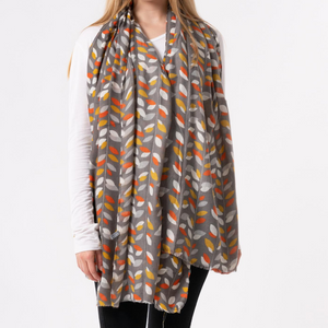 Pure Accessories Scarf Leaves-Grey