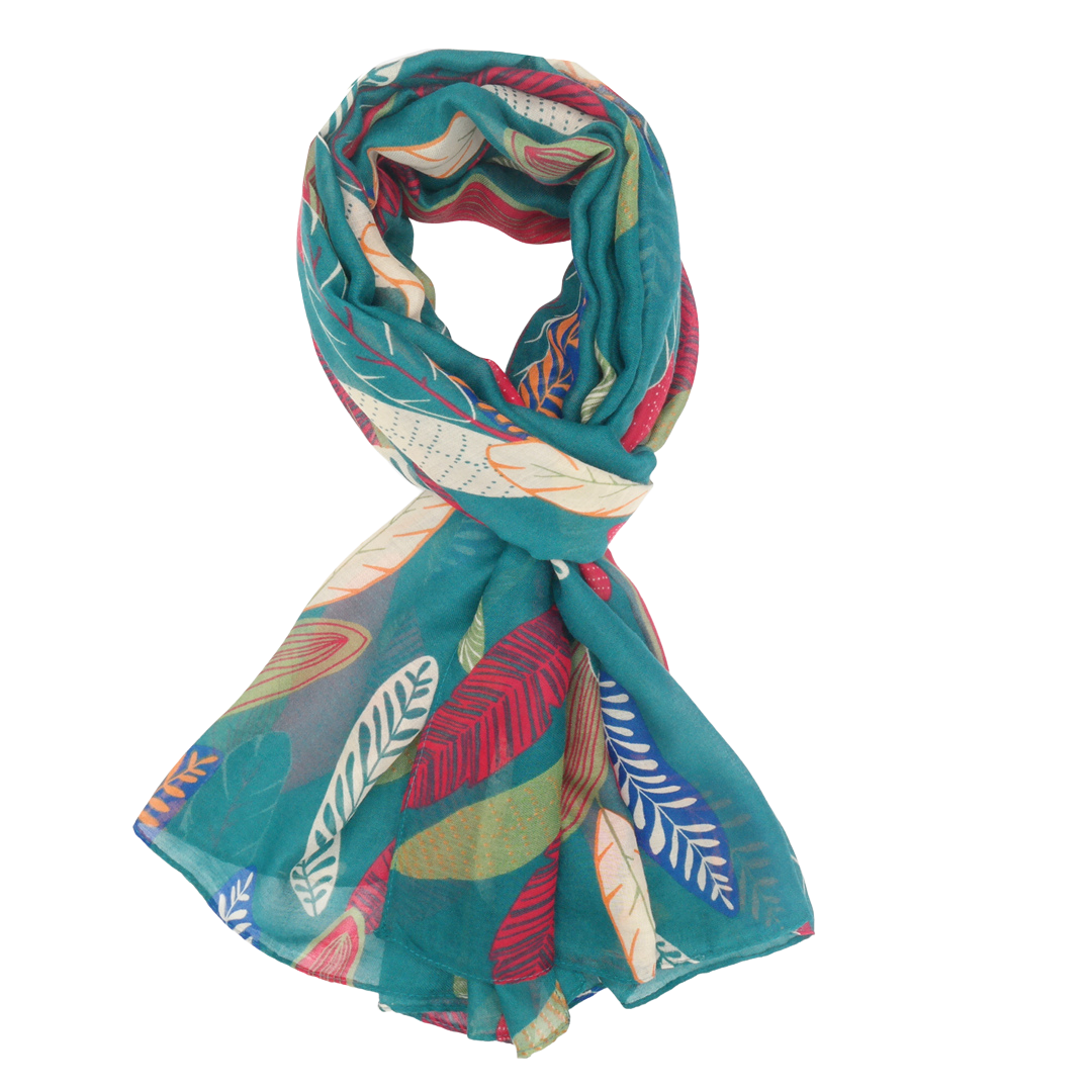Pure Accessories Scarf Patterned Leaves-Teal