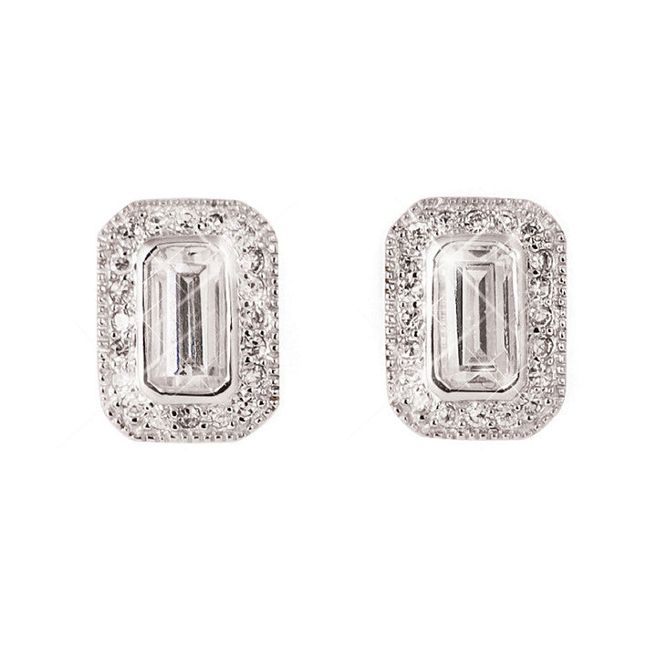 Tipperary Crystal White Stone Emerald Cut Earrings Silver