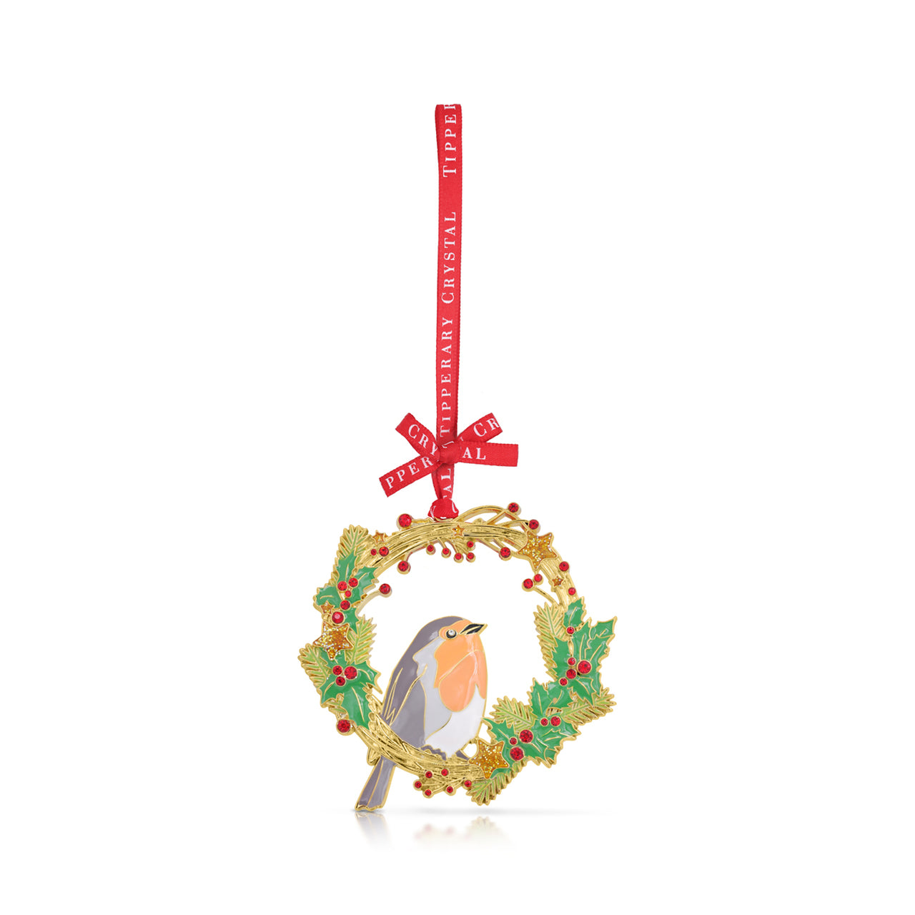 Tipperary Crystal Sparkle Robin and Wreath Christmas Decoration