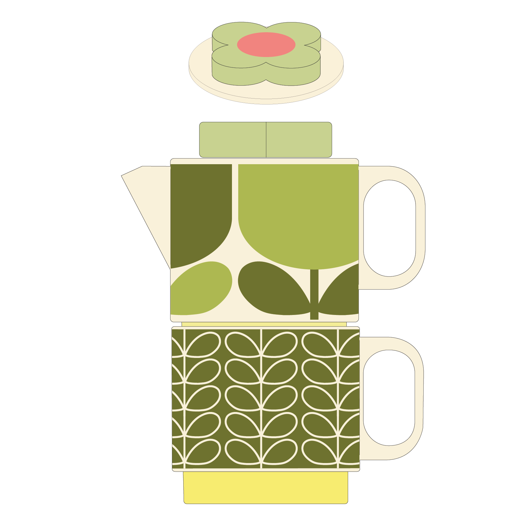 Orla Kiely Block Flower Fern Stackable Tea For One