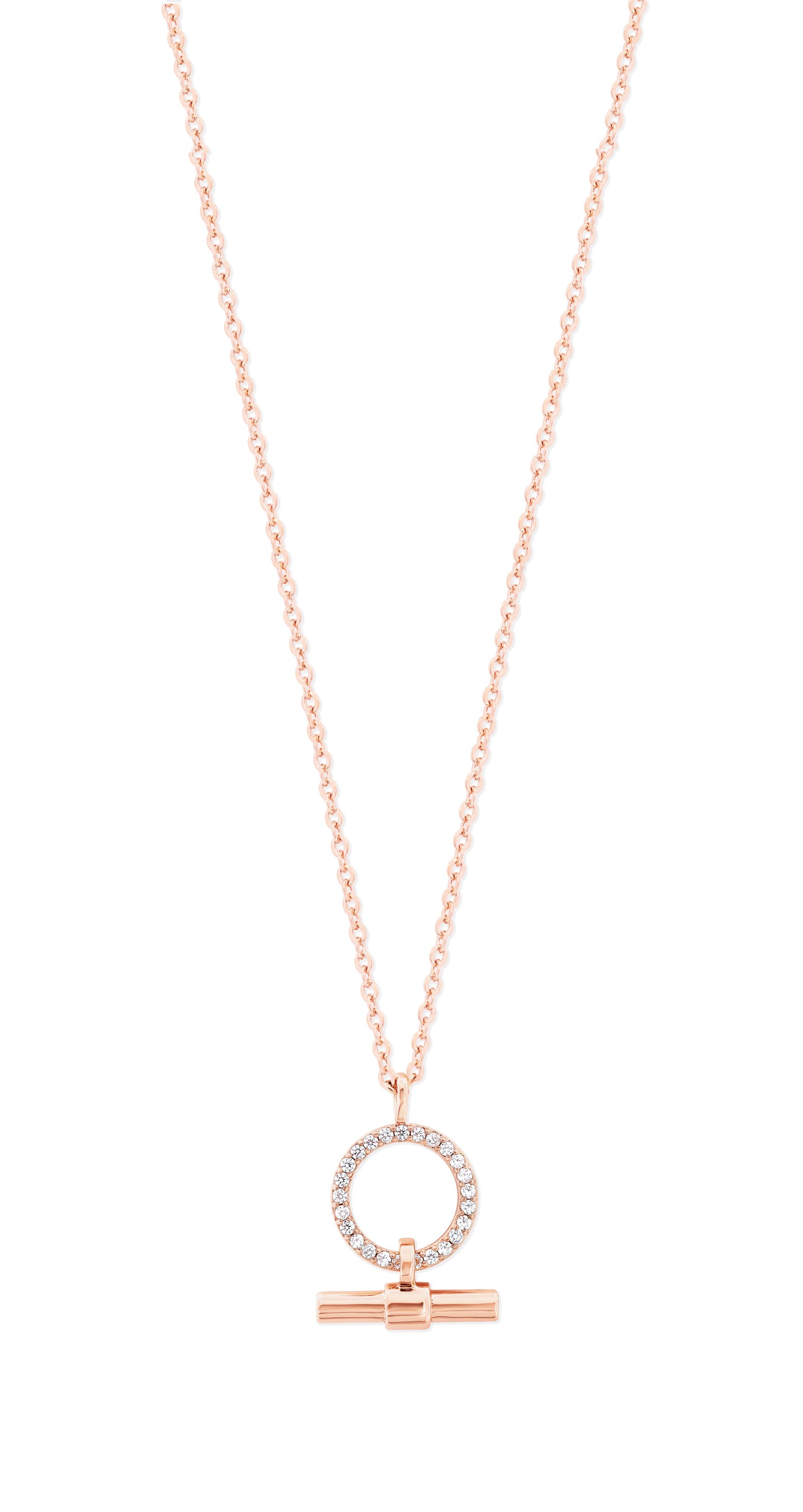 Tipperary Crystal T-Bar Cz Set Circle & Bar Pendant Rose Gold