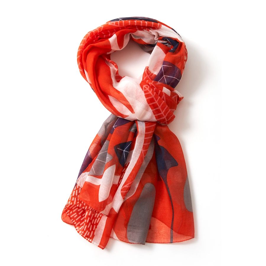 Pure Accessories Scarf Scandi Trees-Rust Orange