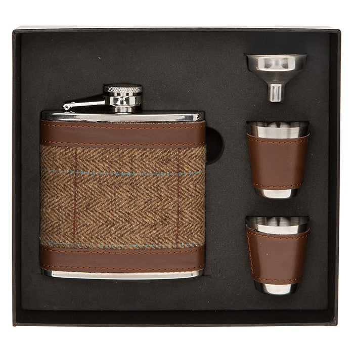 Shudehill Hip Flask Set Tweed