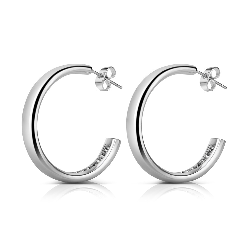 Newbridge Silverware Hoop Earrings with Clear Stone