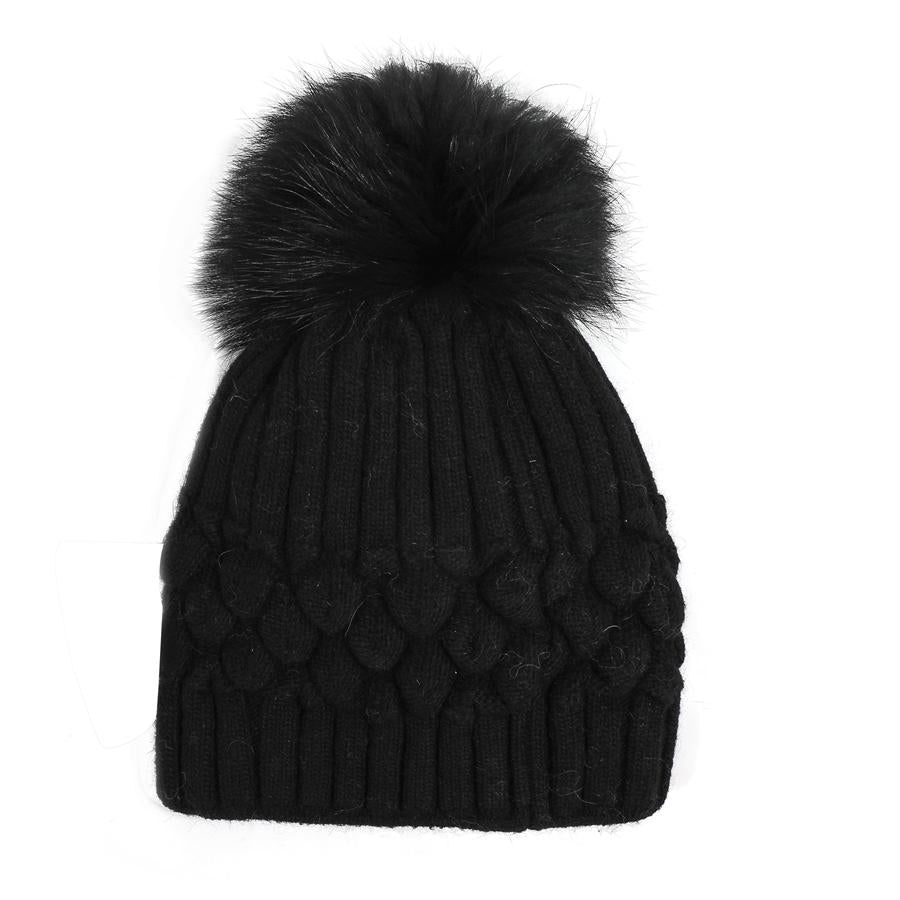 Pure Accessories Fur Pompom Hat-Black