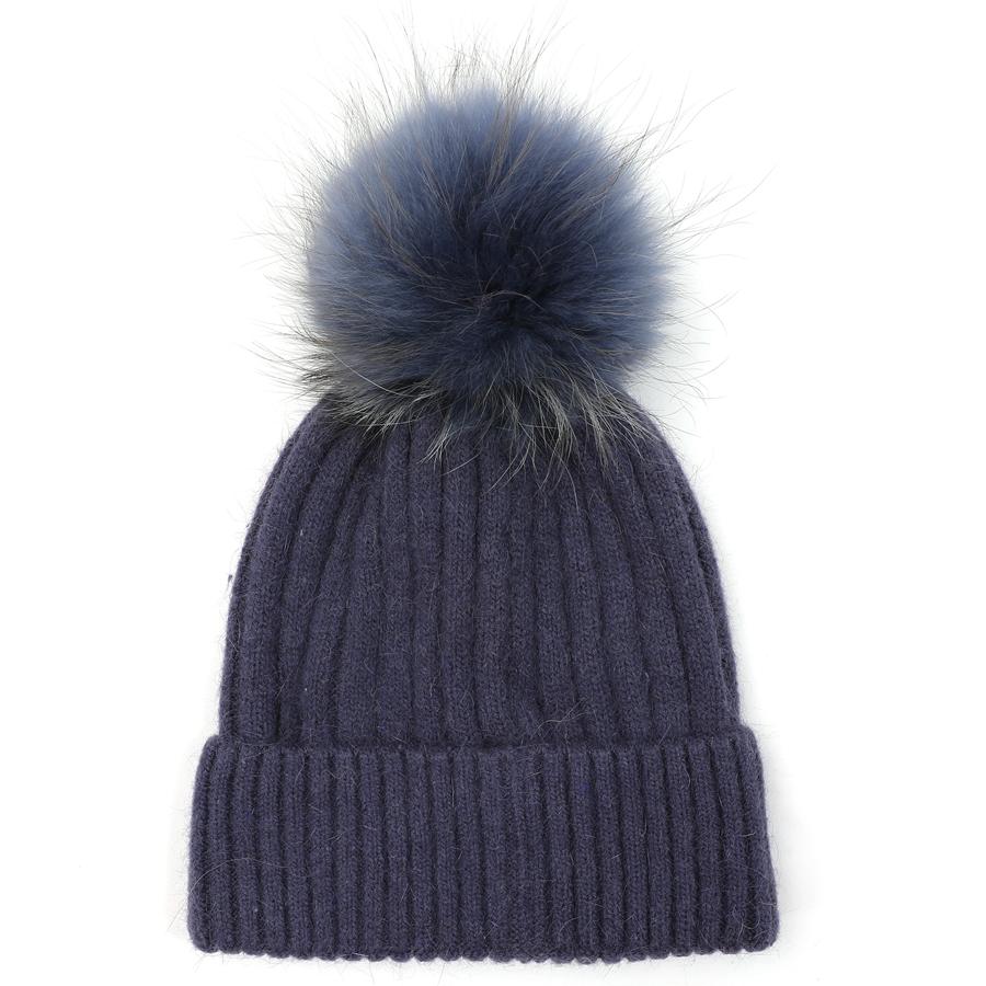 Pure Accessories Fur Pompom Hat-Purple