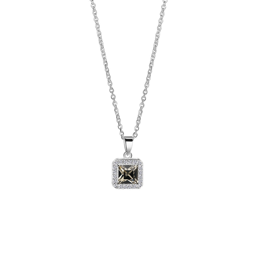 Newbridge Silverware Square Pendant With Clear and Black Stone