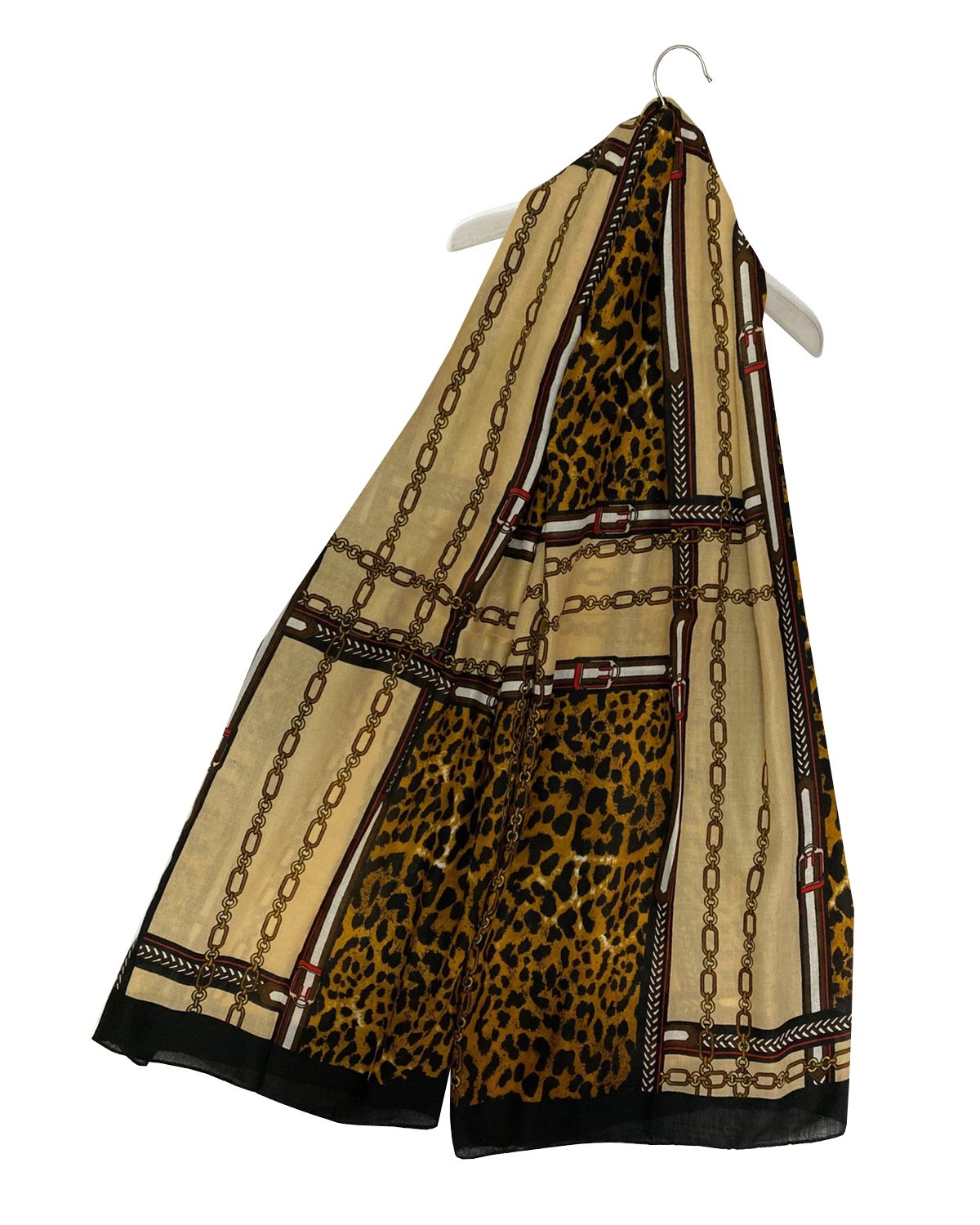 FSW Leopard Print And Buckle Print Scarf-Beige