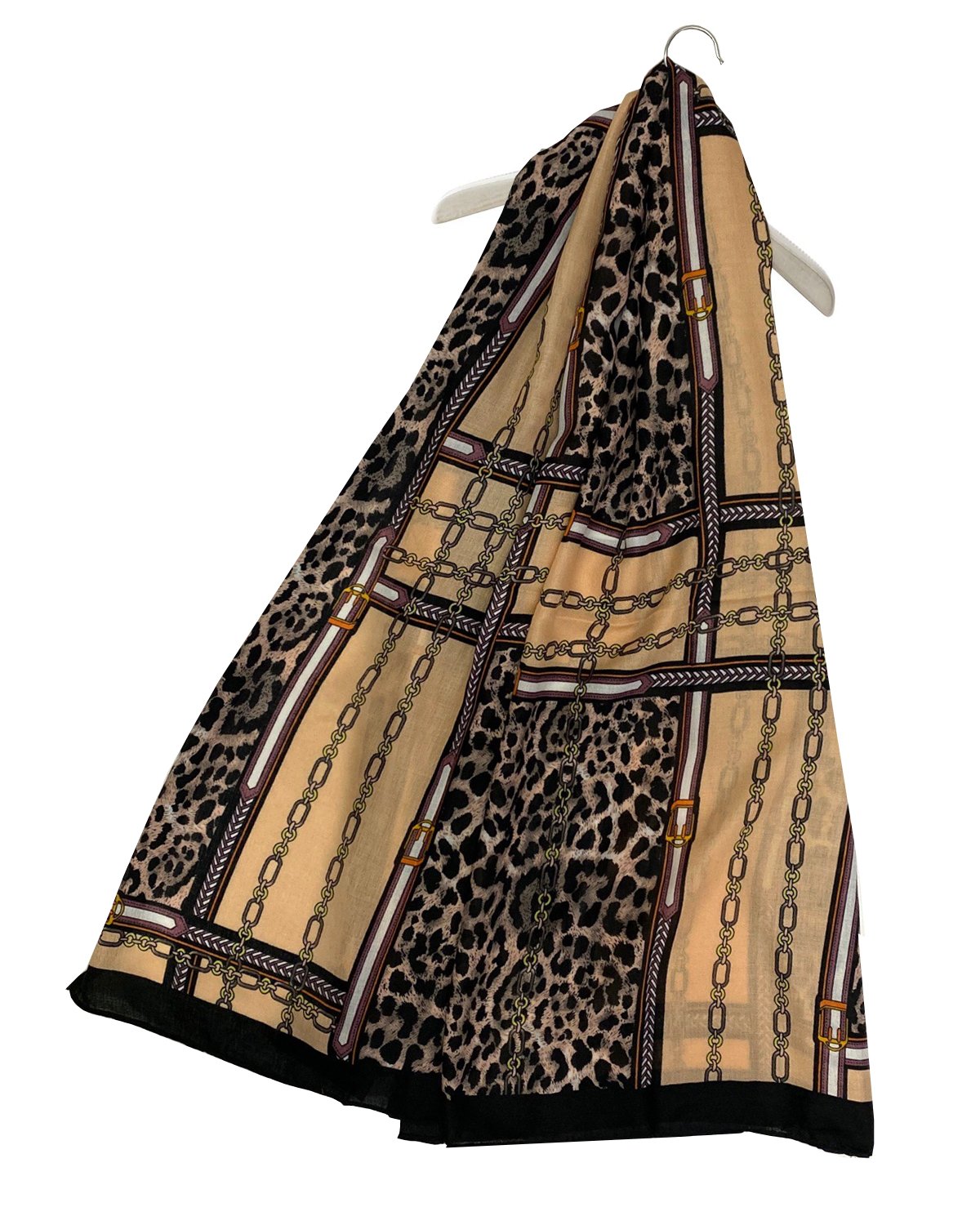 FSW Leopard Print And Buckle Print Scarf-Peach