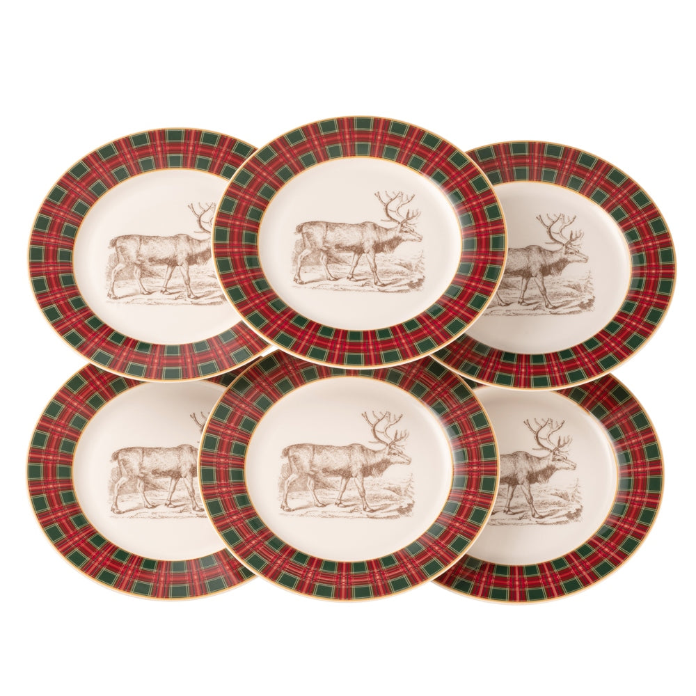 Aynsley China Christmas Tartan Reindeer Tea plates